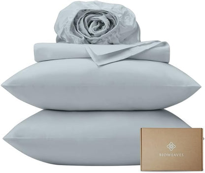BIOWEAVES 100% Organic Cotton Sheets, 300 Thread Count 4-Piece GOTS Certified Bed Sheet Set Fits Mattress Upto 17" Deep Pocket, Soft & Silky Sateen Weave (California King, Shore)