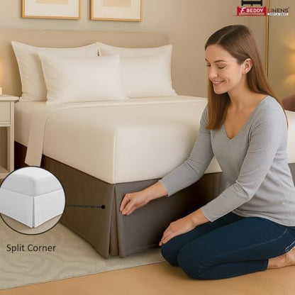 eBeddy Linens Split Corner Bed Skirt Queen 18 Inch Drop – 100% Microfiber, – Platform Style, Dark Grey Solid, 3-Sided Pleated, Tailored Fit, Hidden Storage, Hotel Luxury, Washable
