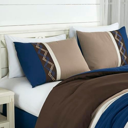 Chezmoi Collection 7-Piece Zigzag Embroidered Comforter Set, King Size