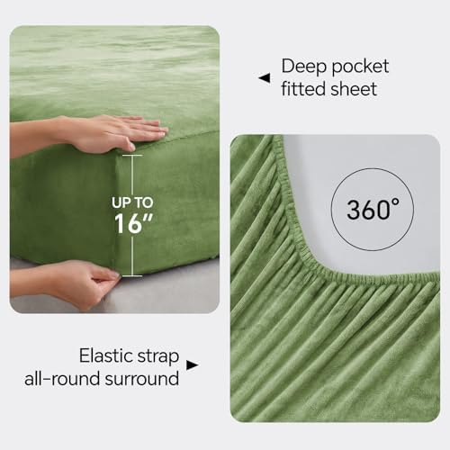 BEDELITE Flannel Sheet Set, California King Size, Green, 4 Pieces
