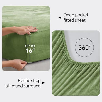 BEDELITE Flannel Sheet Set, California King Size, Green, 4 Pieces