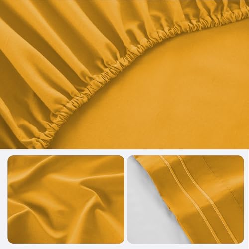 ROSE&RISY Lemon Yellow Queen Sheet Set, 4 Pcs Soft Bedding Sheet Set, Breathable and Cooling Sheet Bed Set, Includes 1 Fitted Sheet, 1 Flat Sheet, 2 Pillowcases - Deep Pocket (Lemon Yellow, Queen)