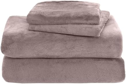 Elegant Comfort Luxuriously Soft 4-Piece Velvet Plush Flannel Sheet Set - Premium Quality - Cozy Warm, Anti-Static, Non Pilling Fuzzy Velvet Flannel Fleece Deep Pocket Sheet Set - Twin XL, Taupe