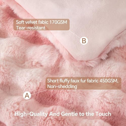 BEDELITE Tie Dye Faux Fur Comforter Set Queen,Thick Winter Comforter,Pink