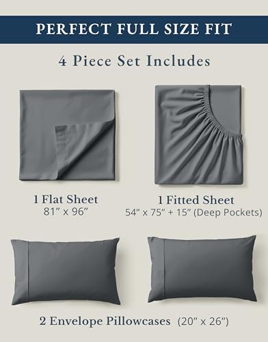 LANE LINEN Full Sheet Set 100% Organic Cotton Cooling Soft 4pc - Charcoal