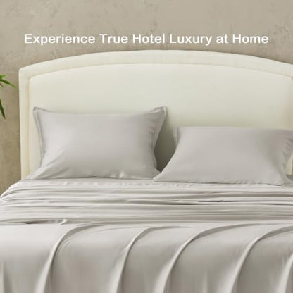 Andency Sateen Sheets Set, 100% Viscose Derived from Bamboo, Hotel Luxury Silky & Cooling for Hot Sleepers, Deep Pocket Up to 16", Grey Queen