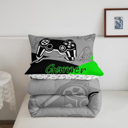 Feelyou Gamer Comforter Set Gaming Bedding Set for Teens Boys Video Game Decor Comforter Game Controller Quilted Duvet Set 1 Comforter with 2 Pillowcases Full Green