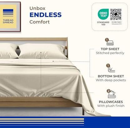 THREAD SPREAD California King Bed Sheets, Luxury 1000 Series Paradise Collection 100% Egyptian Cotton Cal King Sheets Set (4 PC, Ivory), Silky Soft, Cooling, 16" Deep Pocket Hotel Sheet Set