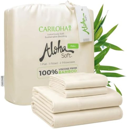 Cariloha Aloha Soft 4-Piece Sheet Set | Natural | Full | Made from 100% Viscose derived from Bamboo | Introductory Sheet Line