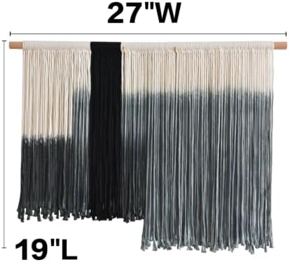 Macrame Wall Hanging Grey Dip Dye Boho Fiber Art for Bedroom 27"W x 19"L