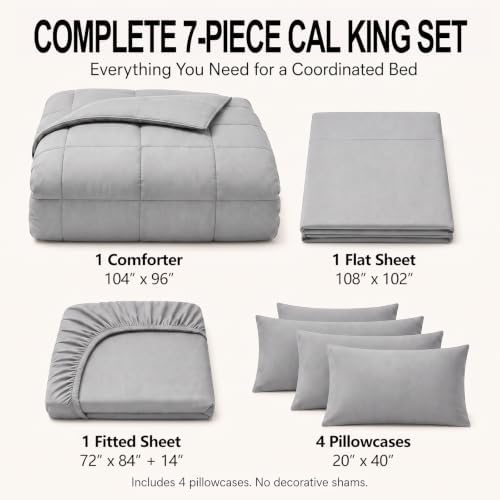 CozyLux California King Comforter Set French Grey - 7 Pieces Bed in a Bag