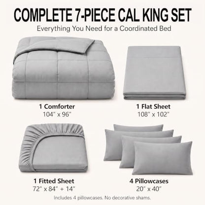 CozyLux California King Comforter Set French Grey - 7 Pieces Bed in a Bag