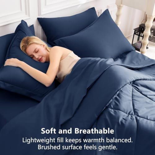 CozyLux Oversized Queen Comforter Set 98"x98", 7 Piece, Navy