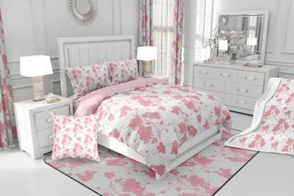 jejeloiu Pink Flower Comforter Set Twin Size Kids Floral Bedding Set for Boys Girls Teens Botanical Duvet Breathable Minimalist Aesthetics Quilt Bedroom Decor,1 Comforter with 1 Pillowcase