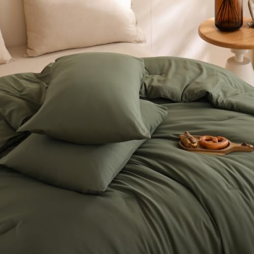 ROSGONIA Full Size Comforter Set, Olive Dark Green, 3pcs Soft Bedding Quilt