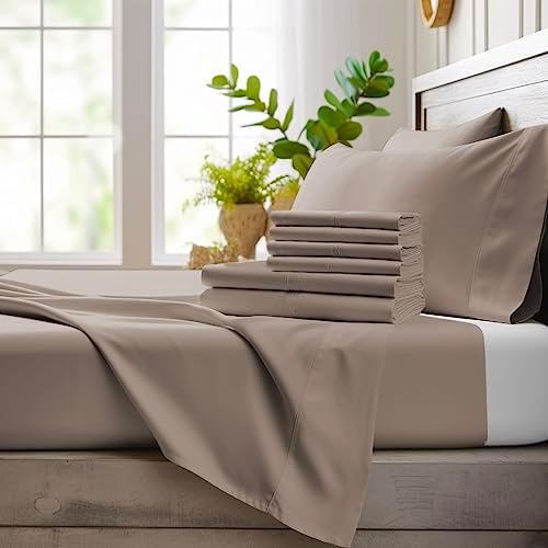 Bamboo Bay 6 Piece California King Size Sheet Set, 100% Viscose Made from Bamboo, Breathable, Ultra Soft Cooling Bed Sheets for Hot Sleepers, Beddings with Deep Pockets Fit 16" Mattress, Sand Beige