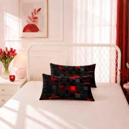 Nttopship Geometric Red Black Comforter Set,Light Honeycomb 3 Piece Bedding Set Twin for Teen Boys,Modern Bedding Quilt Set Geometry Decor,Microfiber Lightweight 1 Comforter 2 Pillowcases All Season