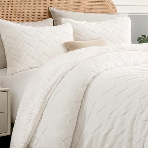 BEDELITE Fluffy Sherpa Queen Comforter Set,Beige