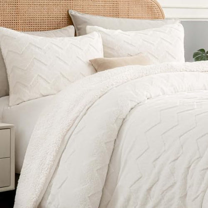 BEDELITE Fluffy Sherpa Queen Comforter Set,Beige