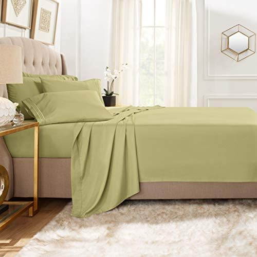 Clara Clark Queen Sheets, 6 Piece Set - Hotel Luxury Sheets for Queen Size Bed, Super Soft Bedding Set, Sage Green