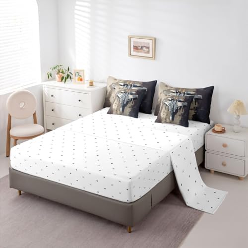Erosebridal 7 Pcs Military Fighter Plane Comforter Set for Boys Queen Camouflage Aircraft Bedding Set for Kids Men Warplane Aviation Bed in A Bag with Sheets Airplane Bed Sets for Aviation Enthusiast