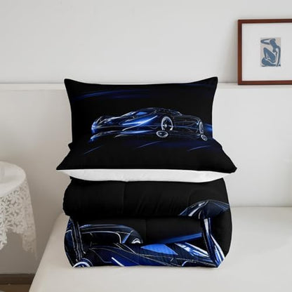 Feelyou Blue Race Car Bedding Set Toddle Size for Kids Boys Extreme Sport Games Duvet Cover Teens Toddler Fast and Furious Comforter Cover Set Cool Modern Bedspread Cover 2Pcs
