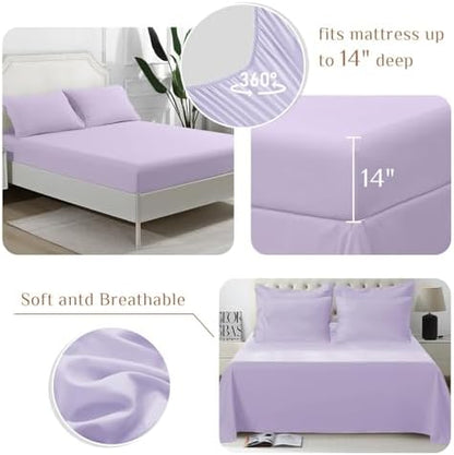 JOLLYVOGUE King Comforter Set, Ultra-Soft Bed in a Bag King Size 7 Pieces, Oeko-TEX Certified Bedding Set with Down Alternative Comforter, Sheets, Pillowcases & Shams, Lavender