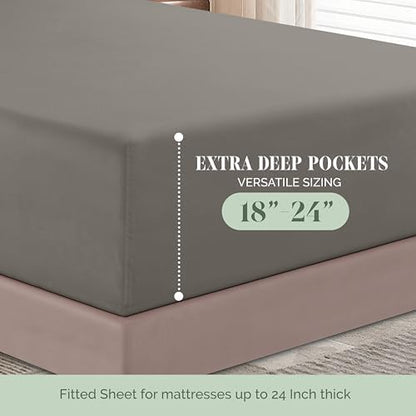 Elegant Comfort 4-Piece Bed Sheet Set - Luxury Bedding 1500 Premium Hotel Quality Microfiber, All Around Elastic 18-24 Inches Deep Fitted Sheet- Extra Deep Pocket Sheets, California King, Grey
