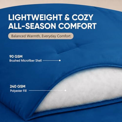 HIMEET King Comforter Set, 7-Piece Point-Quilted Bed in a Bag, Classic Blue