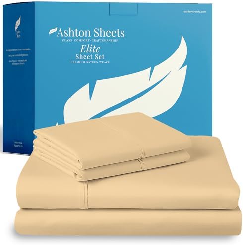 100% Egyptian Cotton Split King Sheets Sets for Adjustable Bed - Luxury 800 Series Elite Collection Top Sheet (5 PC, Sand), Soft Cooling Hotel Sheet, Fits Mattress Upto 18"