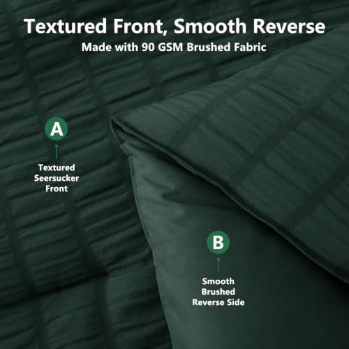 HIMEET Queen Comforter Set, 7-Piece Seersucker Bed in a Bag, Forest Green