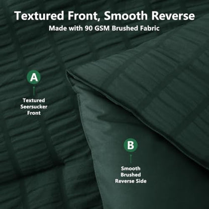 HIMEET Queen Comforter Set, 7-Piece Seersucker Bed in a Bag, Forest Green