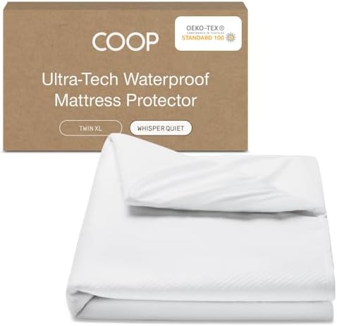 Coop Home Goods Ultra-Tech Waterproof Mattress Protector Twin XL, Smooth Top Mattress Pad, Waterproof Cover, Up to 18 Inches Deep, Machine Washable, Noiseless Comfort, Twin XL (39x80)