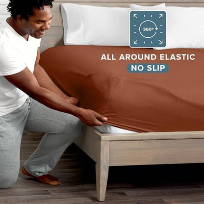 Bare Home Queen Fitted Sheet - 1800 Ultra-Soft (Queen, Terracotta)