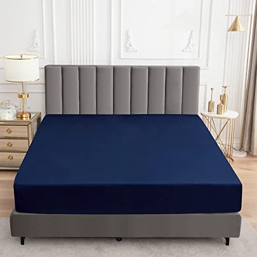 Sufdari King Size Mattress Protector,Waterproof Mattress Cover,18" Deep Pocket Mattress Protector,Dust Proof Bed Protector for Dogs/Cats/Pets/Kids-Navy Blue,King