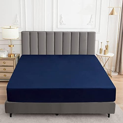 Sufdari King Size Mattress Protector,Waterproof Mattress Cover,18" Deep Pocket Mattress Protector,Dust Proof Bed Protector for Dogs/Cats/Pets/Kids-Navy Blue,King