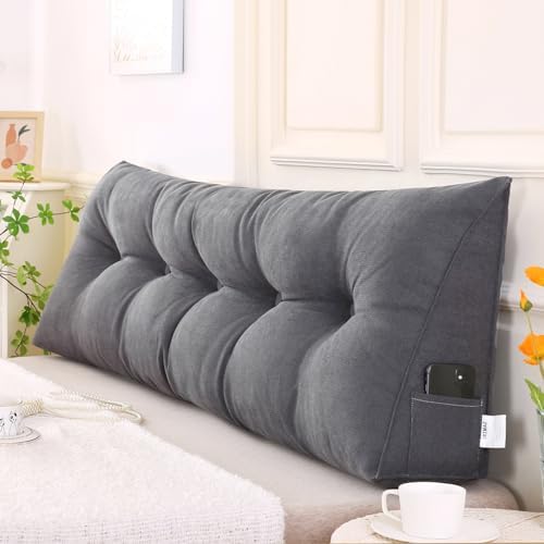SAMTY Wedge Headboard Pillow Queen for Bed Sitting Up, Linen Back Pillow