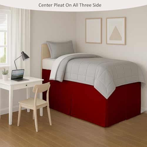 eBeddy Linens Split Corner Dorm Bed Skirt Twin XL – 34 Inch Drop, 100% Microfiber, Extra Long Bed Skirt for College Dorm, Platform Style, Burgundy Solid, Hidden Storage Solution, Easy Fit