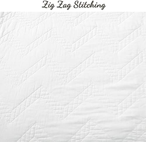 Cozy Line Home Fashions 100% Cotton Geometric Modern Zig Zag Stitch Solid White Quilt Bedding Set, Coverlet, Bedspread Lightweight for All Season (Chevron, King - 3 Piece)