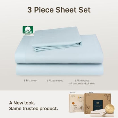 Natural 100% Cotton Sateen Twin XL Size Bed Sheet Set, 3 Pc Set, Baby Blue