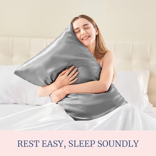 BEDELITE Satin Pillowcases, Standard Size 20x26 Inch, Grey, Set of 4