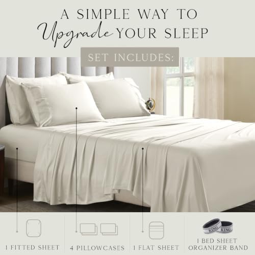 KARISSA MAE 6 Piece Luxury Bamboo Viscose King Sheet Set, 4 Pillowcases