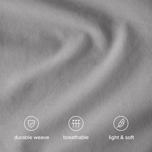 Bare Home 100% Organic Cotton Percale Duvet Cover Set (Queen, Light Grey)
