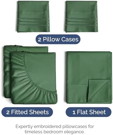 Split King Size 5 Piece Sheet Set - Breathable & Cooling - Emerald Green