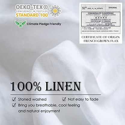 Simple&Opulence 100% Washed Linen Duvet Cover Set 5pcs(1 Duvet Cover& 2 Shams& 2 Pillowcases) Basic Style Natural French Flax Soft Breathable Farmhouse Bedding (King, White)