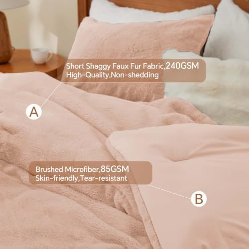 BEDELITE Faux Fur Queen Comforter Set Dusty Pink,Warm Comforter for Winter