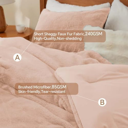 BEDELITE Faux Fur Queen Comforter Set Dusty Pink,Warm Comforter for Winter