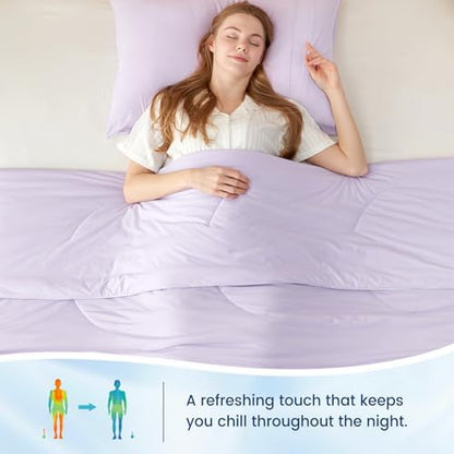 Cozy Bliss Cooling Comforter Twin Size, Reversible Lightweight Cooling Blankets for Hot Sleepers and Night Sweats, Q-Max>0.45 Soft Breathable Silky Smooth Summer Comforter, Lavender Purple, 68"x90"