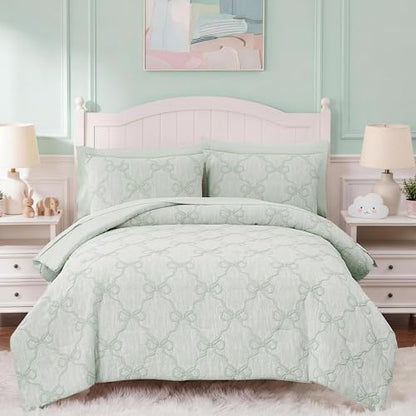 Queen Comforter Set with Sheets for Girls-7 Pieces Bow Bed in A Bag
