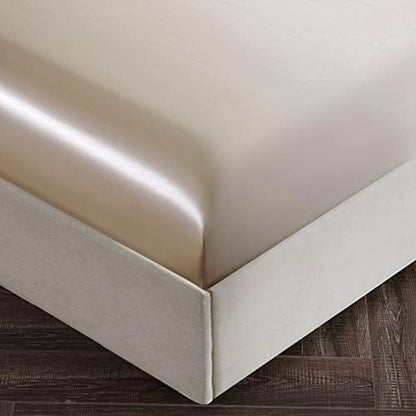 SiinvdaBZX 3Pcs Twin XL Sheets Set, Beige Silky Satin Sheets